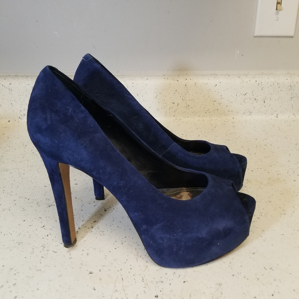 Jessica simpson blue suede carri peep toe heels sz 8.5